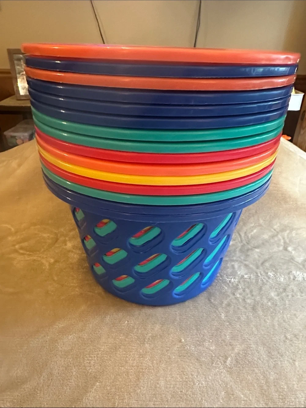 Colorful Stackable Plastic Baskets for storage. Blue, teal, pink, salmon…(14)